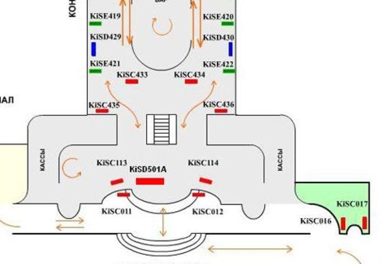 Схема рекламной плоскости по адресу Цетральный холл (Южный терминал)