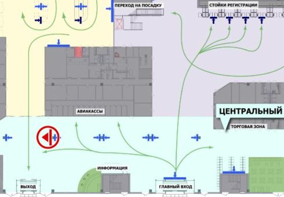 Схема рекламної площини за адресою Центральный холл, 1 этаж (Терминал А)