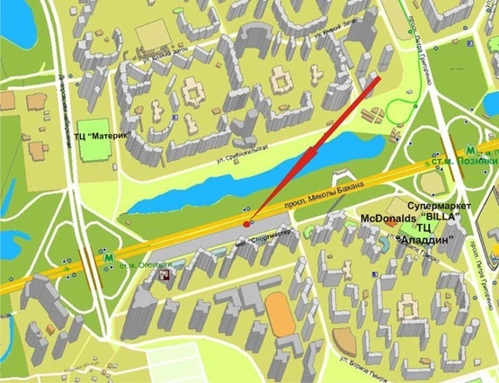 Схема рекламної площини за адресою пр.Бажана,16 (ст.м.Позняки, ТЦ Спортмастер)В