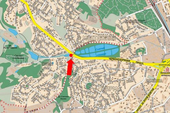Схема рекламної площини за адресою Лобановского пр. (бывш. Краснозвездный пр.), 82 / Кайсарова ул., выезд на Лобановского пр. (бывш. Краснозвездный пр.), винил