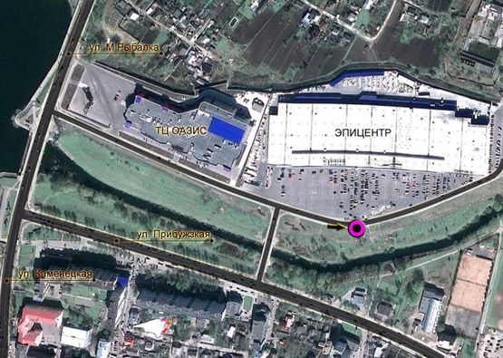 Схема рекламної площини за адресою новая дорога, "ЕПІЦЕНТР", ТРЦ "ОАЗИС", заїзд на "ЕПІЦЕНТР". неподалік: "Епіцентр", супермаркет "Таврія В", "Сільпо", ТРЦ "Оазис", центральний ринок, елітна забудова "Набережний квартал" (центр)