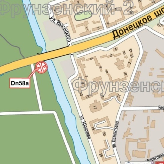 Схема рекламной плоскости по адресу Донецкое шоссе (30 м. от канала, АЗС "ТНК", АЗС "Юкон", ресторан "Робин Гуд"), в направл. ул. Передовой