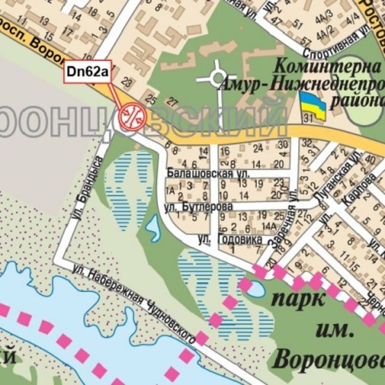 Схема рекламної площини за адресою Мануйловский просп. (Воронцова просп.), возле дома №25 (Детская больница, Роддом), в направл. просп. газеты "Правда"