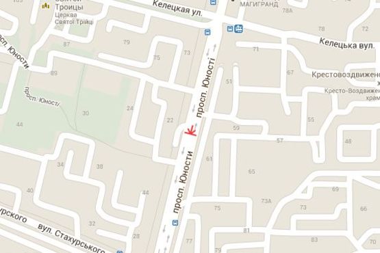 Схема рекламной плоскости по адресу Юності просп., 22 (в напр. вул. Пирогова)