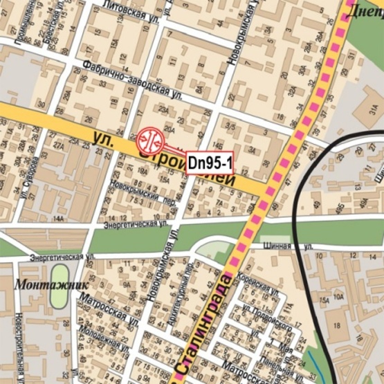 Схема рекламної площини за адресою Строителей ул., 22 А (ОщадБанк, СТО "Пилот Rasing", "МиниМаркет"), в направлении "Южмаша"