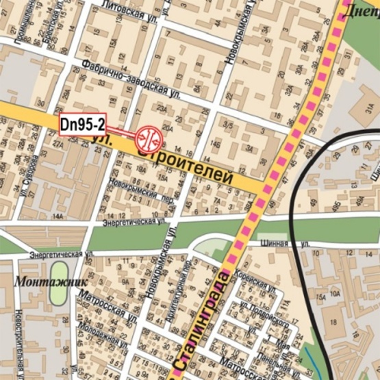 Схема рекламной плоскости по адресу Строителей ул., 22-Б  (ОщадБанк, СТО "Пилот Rasing", "МиниМаркет"), в направлении  ул.Героев Сталинграда