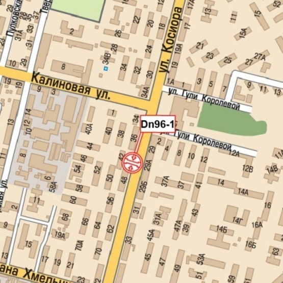 Схема рекламної площини за адресою Калнишевского Петра просп. (Косиора ул.), возле дома №42 (маркет "АТБ", Магазин Маяк, ДК Металлург, Поликлиника №2), в направл. ул. Б.Хмельницкого