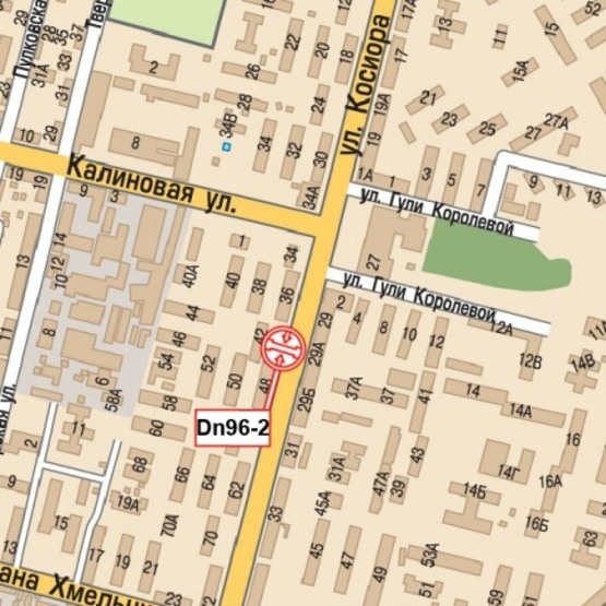 Схема рекламної площини за адресою Калнишевского Петра просп. (Косиора ул.), возле дома №42 (маркет "АТБ", Магазин Маяк, ДК Металлург, Поликлиника №2), в направл. ул. Байкальской