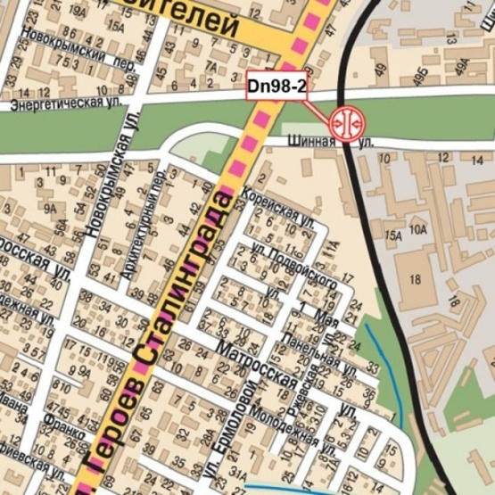 Схема рекламной плоскости по адресу Шинная ул., 10, (СТО "Тандем", "Таврия", АЗС "Смайл", шиномонтаж), в направл. Запорожского шоссе