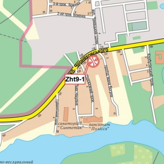 Схема рекламной плоскости по адресу Черняховского, 133 ("Житомирводоканал", рядом остановка), направл. в центр города