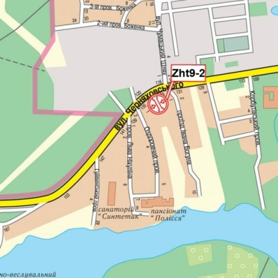 Схема рекламной плоскости по адресу Черняховского, 133 ("Житомирводоканал", рядом остановка), направл. из центра города