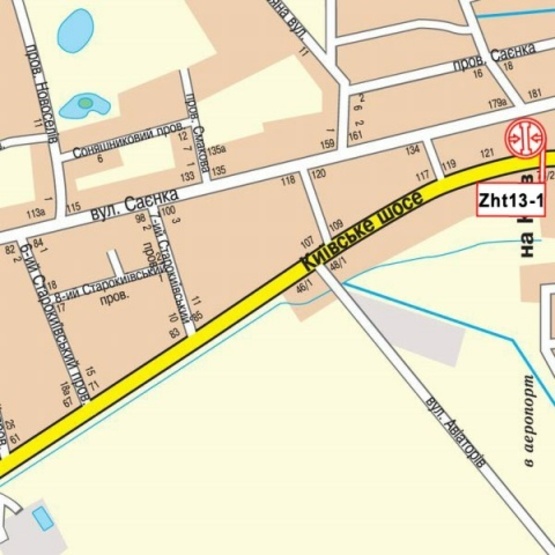 Схема рекламной плоскости по адресу Киевское шоссе, 141 (АЗС "ANP", автосервис "Deiv Express"), направл. в центр города