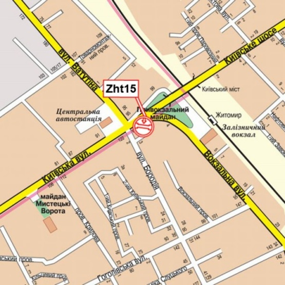 Схема рекламной плоскости по адресу Киевская, 124 ("ТЕХНОпарк", АЗС "Shell", Автостанция "Житомир", "Multi Moto Market"), в направл. Соборной пл.