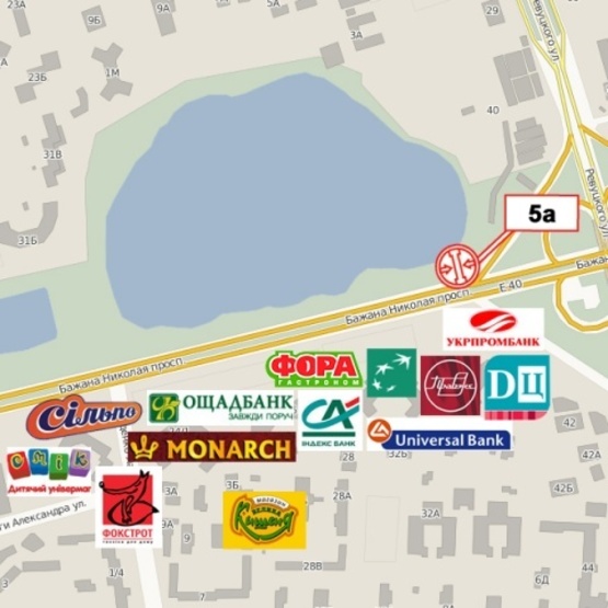 Схема рекламной плоскости по адресу Бажана Н. просп., ст. м. Харьковская, (McDonald's, рынок "Харьковский", ПравексБанк), направ. Южного моста