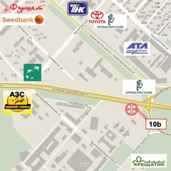 Схема рекламной плоскости по адресу Бажана Н. просп. - Харьковская пл., (АЗС "УкрАВТО",Авто сервис АТЛ), въезд в Киев, (правый)