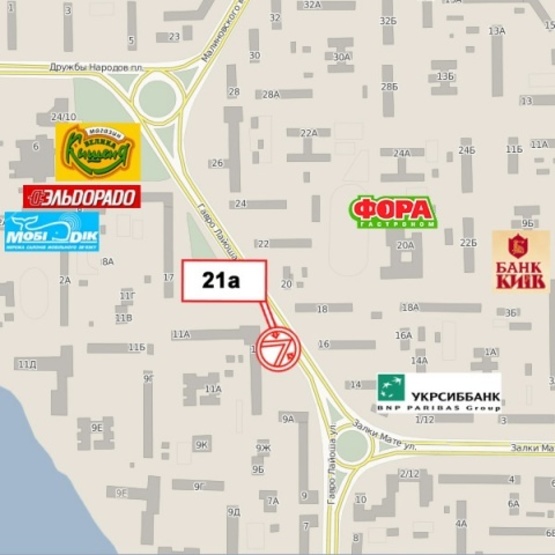 Схема рекламної площини за адресою Иорданская ул. (Лайоша Гавро ул.), 11а, магазин "Фора" (направление ул. Мате Залки)