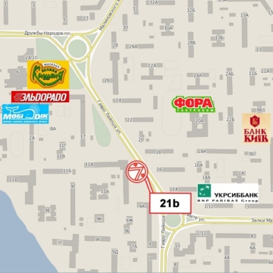 Схема рекламної площини за адресою Иорданская ул. (Лайоша Гавро ул.), 11а, магазин "Фора" (направление м."Оболонь")