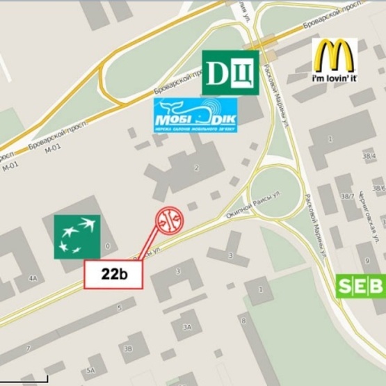 Схема рекламной плоскости по адресу Окипной Р. ул., 4а ("Альфа Банк", "Universal Bank", супер-маркет "Архимед", отель "Турист", в направлении Броварского просп.)