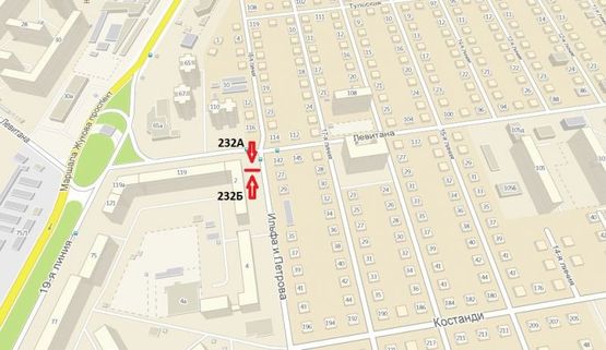 Схема рекламної площини за адресою ул. Ильфа и Петрова - ул. Левитана