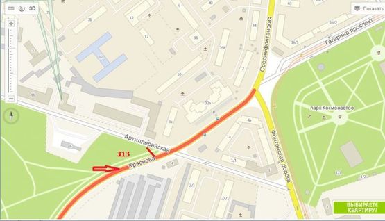 Схема рекламной плоскости по адресу ул. Краснова - ул. Артиллерийская (Артиллерийский парк)
