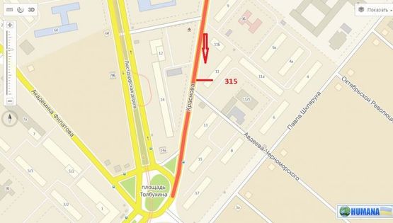 Схема рекламной плоскости по адресу ул. Краснова, 11 - ул. Авдеева-Черноморского (правая)