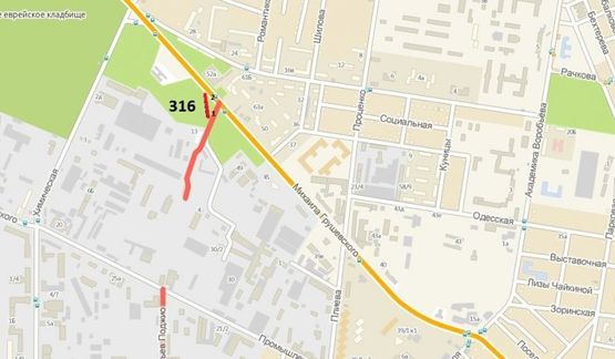 Схема рекламної площини за адресою ул. Михаила Грушевского (сквер) - ул. Братьев Поджио  (левая)