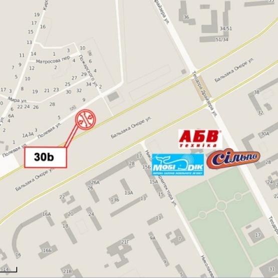 Схема рекламної площини за адресою Оноре де Бальзака ул. (180м.до заезда в церковь) из центра