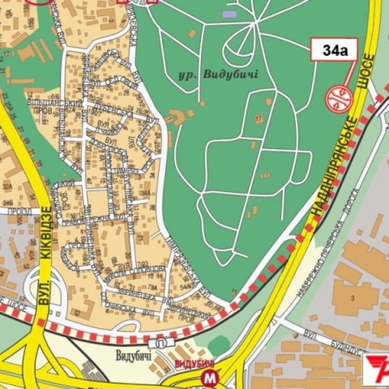 Схема рекламной плоскости по адресу Надднепрянское шоссе, возле Выдубецкого монастыря, "Монастырская трапезная", АЗС "WOG", в нправл. Столичного шоссе