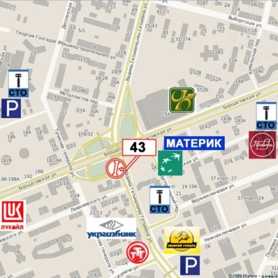 Схема рекламной плоскости по адресу Гетьмана Вадима ул. - Борщаговская ул. (Индустриальный мост, "Бабай Паб", "Very Well Cafe", в направ. просп. Победы)