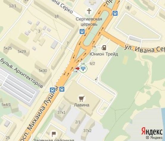 Схема рекламної площини за адресою Лушпы пр., 6-2 (перед входом в ТЦ "Лавина",Сильпо","Эльдорадо", АЗС)