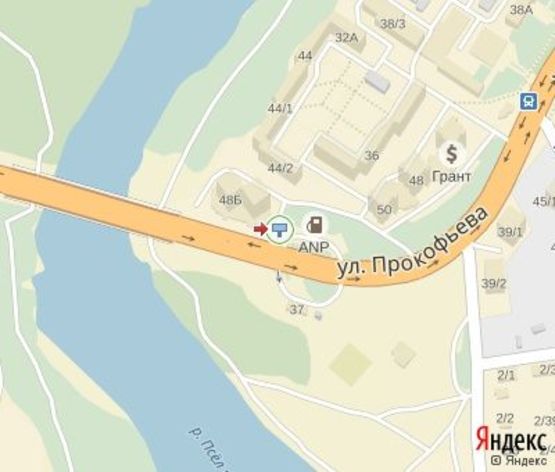 Схема рекламної площини за адресою Прокофьева ул.,напротив ресторан "Omlette" АЗС "ANP"(100 м.к АЗС "АМІС")