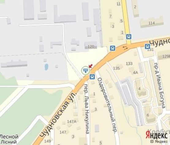Схема рекламной плоскости по адресу Чудновская ул., 120 (Водоканал, 350м до Приват Банка)