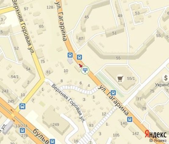 Схема рекламной плоскости по адресу Гагарина ул., 55 остановка(напротив супермаркета "ГрандМаркет")