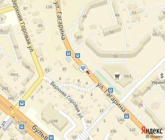 Схема рекламной плоскости по адресу Гагарина ул., 55 остановка (напротив супермаркета "ГрандМаркет")