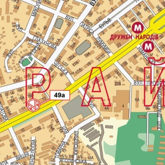 Схема рекламної площини за адресою Дружбы Народов бул., 11, (Медичний Центр "Столиця", УкрСибБанк, Новая почта №45), в направ. Московской пл.