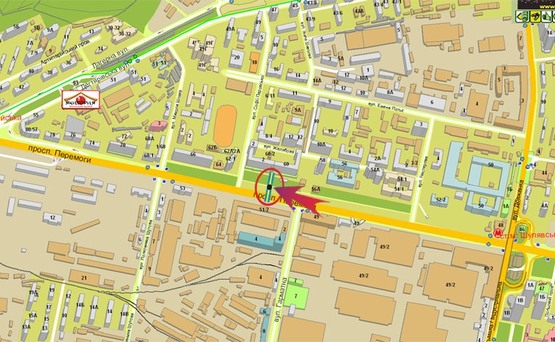 Схема рекламної площини за адресою пр-т Победы 66/Перовской (А) призма