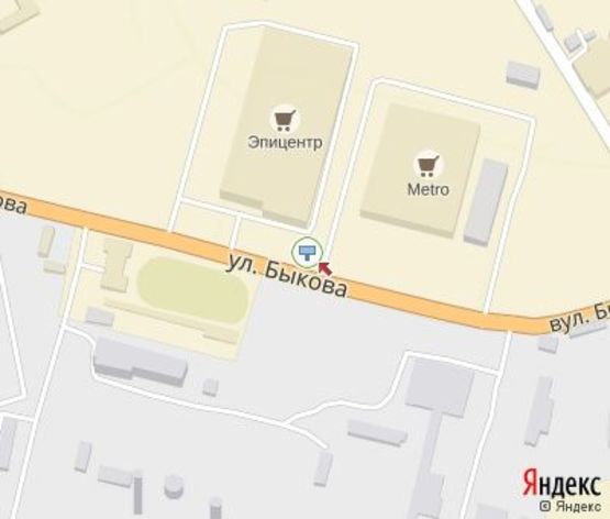 Схема рекламної площини за адресою Быкова ул., 33, (ТЦ "Эпицентр"), направление к Артема пл.