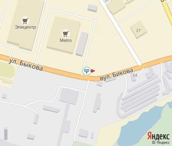 Схема рекламной плоскости по адресу Быкова ул., 31, (ТЦ "МЕТРО"), въезд на стоянку ТЦ "МЕТРО"