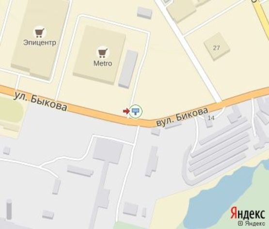 Схема рекламной плоскости по адресу Быкова ул., 31, (ТЦ "МЕТРО"), въезд на стоянку ТЦ "МЕТРО"