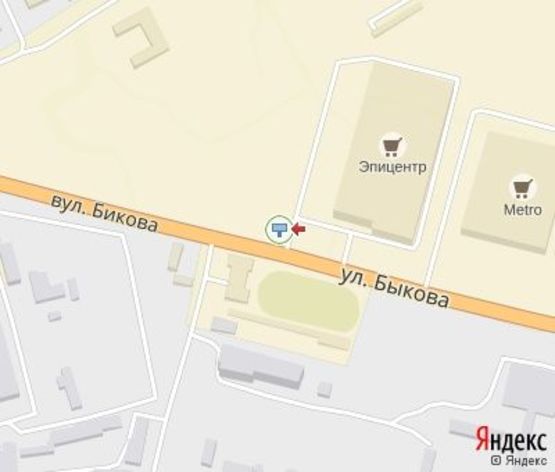 Схема рекламной плоскости по адресу Быкова ул., 33, (ТЦ "Эпицентр"), въезд на стоянку ТЦ "Эпицентр"