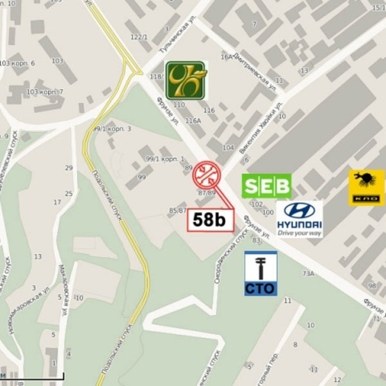 Схема рекламной плоскости по адресу Кирилловская ул. (Фрунзе ул.) - ул. Хвойки В., (ОщадБанк, Библиотека им. О.Копиленка, стадион "Спартак", СШ№114), направ. ул. О.Телиги