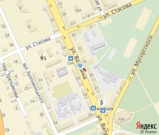 Схема рекламної площини за адресою Ватутина ул., 23, разделитель, ("ПриватБанк", шахтауправление), на ст. Роковатая