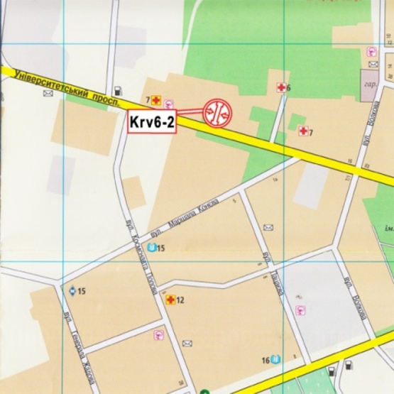 Схема рекламной плоскости по адресу Университетский просп., 8 (Кировоградский Нац.-Техн. Университет, обласная больница, "Toyota-Центр"), в направл. прос. Правды