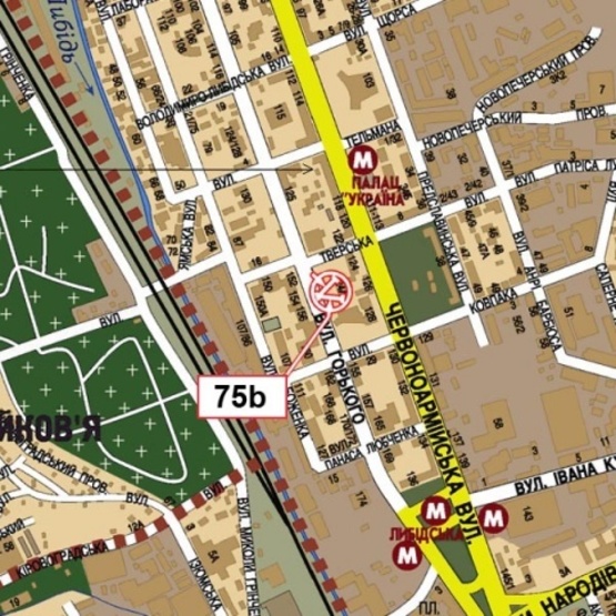 Схема рекламної площини за адресою Антоновича ул. (Горького), 151/153 ( 200м  до ст. м.  Лыбедской), супер-маркет "Фуршет", "Swedbank", Правекс Банк, в направлении центра города