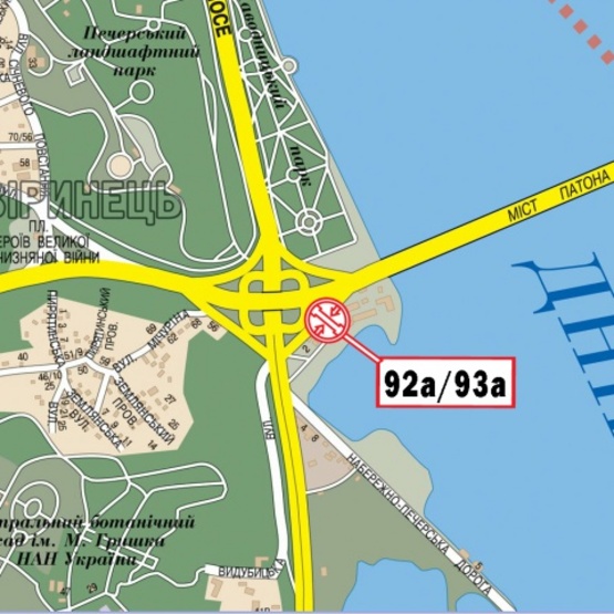 Схема рекламної площини за адресою Наднепрянское шоссе (50м. до моста им.Патона, АЗС "Авиас"), заезд на мост Патона