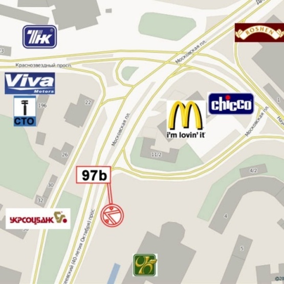 Схема рекламной плоскости по адресу Голосеевский просп. (40-летия Октября просп.), 3, пл. Московская, (ст. м. Демеевская, Библиотека им. В.И. Вернадського, автосалон "Mazda"), в направ. Одесской пл.