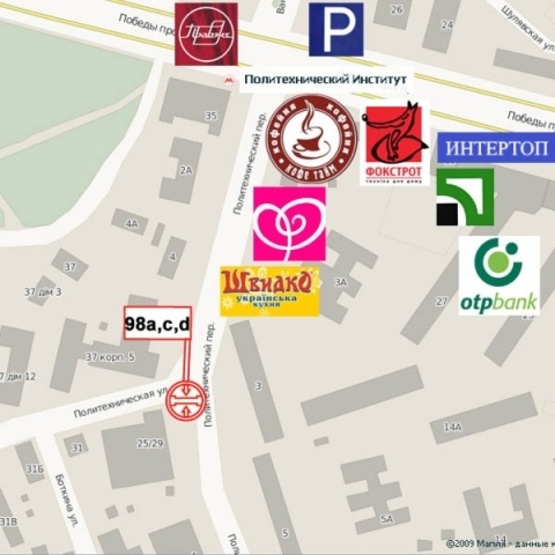 Схема рекламной плоскости по адресу Политехнический пер. , 25/29, (100м.к ст. м. Политехнический ин-т, парк КПИ, НИИ таможенного дела), в направ. Ул. Борщаговской, призма