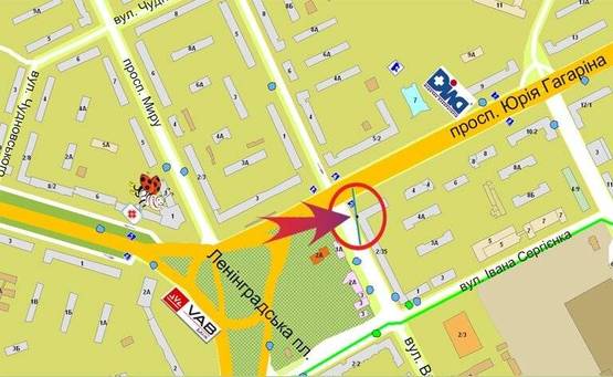 Схема рекламної площини за адресою Ленинградская пл/ул Гагарина (А) правая