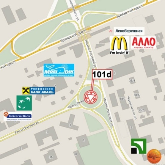 Схема рекламної площини за адресою Шептицького Митрополита Андрея ул. (Луначарського ул.) (ст. м.  Левобережная, сьезд с ул. Луначарского на Окипной Р. ул., рядом Макдональдс) призма