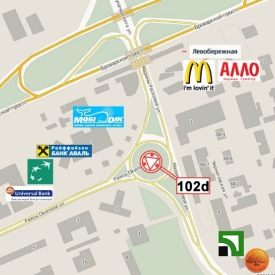 Схема рекламной плоскости по адресу Сверстюка Е. ул. (Расковой М. ул.)  (ст. м.  Левобережная, сьезд с Расковой М. ул. Митрополита Андрея Шептицького ул. (Луначарського ул.), рядом Макдональдс) призма